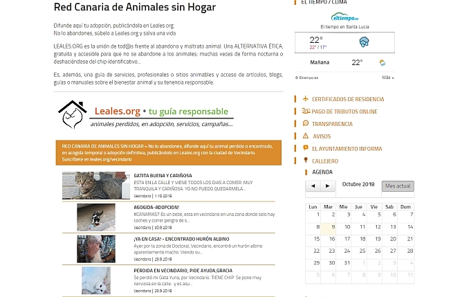 Santa Lucía se adhiere a la plataforma Leales con un portal vinculado a su web para adoptar animales