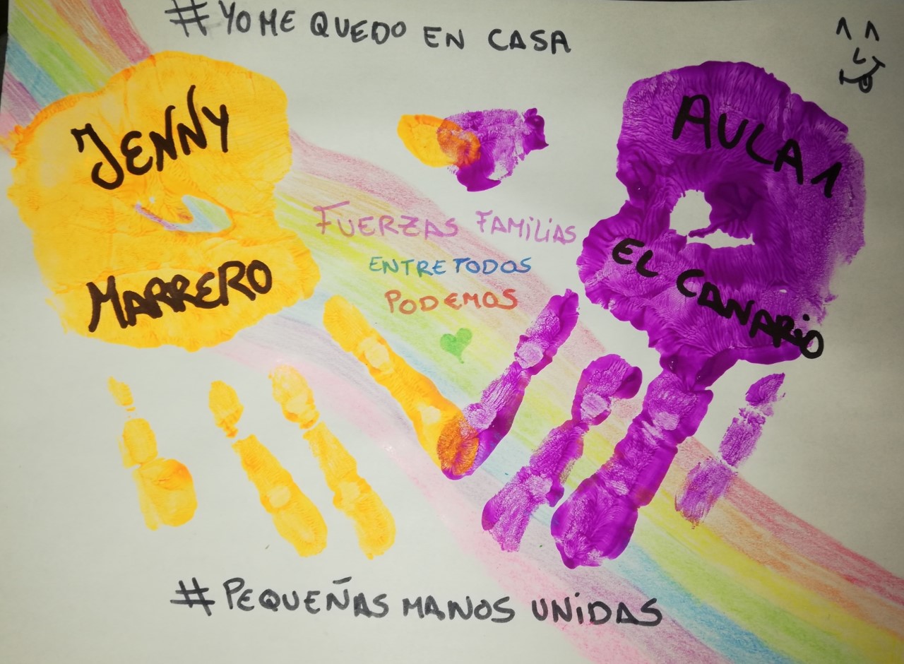Los niños y niñas de las Escuelas Infantiles de Santa Lucía pintan sus  manos y las unen simbólicamente  para luchar contra el coronavirus
